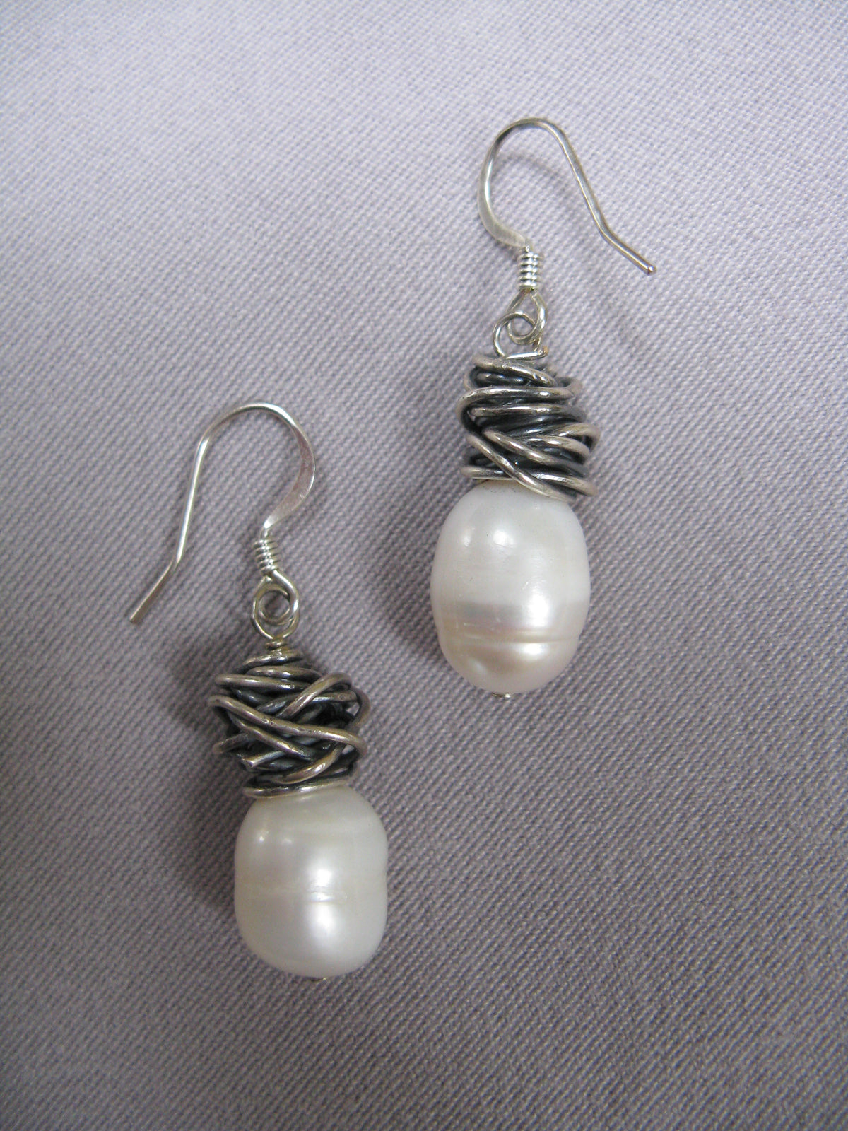 Pearl Sterling Silver Earrings | Handmade Sterling-Wrapped Freshwater Pearl Drop Earrings