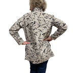 Beige Black Abstract Linen Cardigan Jacket – Comfortable Fit