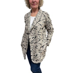 Beige Black Abstract Linen Cardigan Jacket – Comfortable Fit