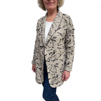 Beige Black Abstract Linen Cardigan Jacket – Comfortable Fit