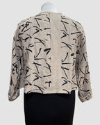 Abstract Black Printed Beige Linen Bolero Jacket