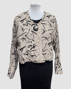 Abstract Black Printed Beige Linen Bolero Jacket