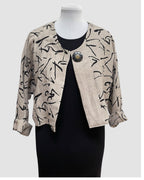 Abstract Black Printed Beige Linen Bolero Jacket