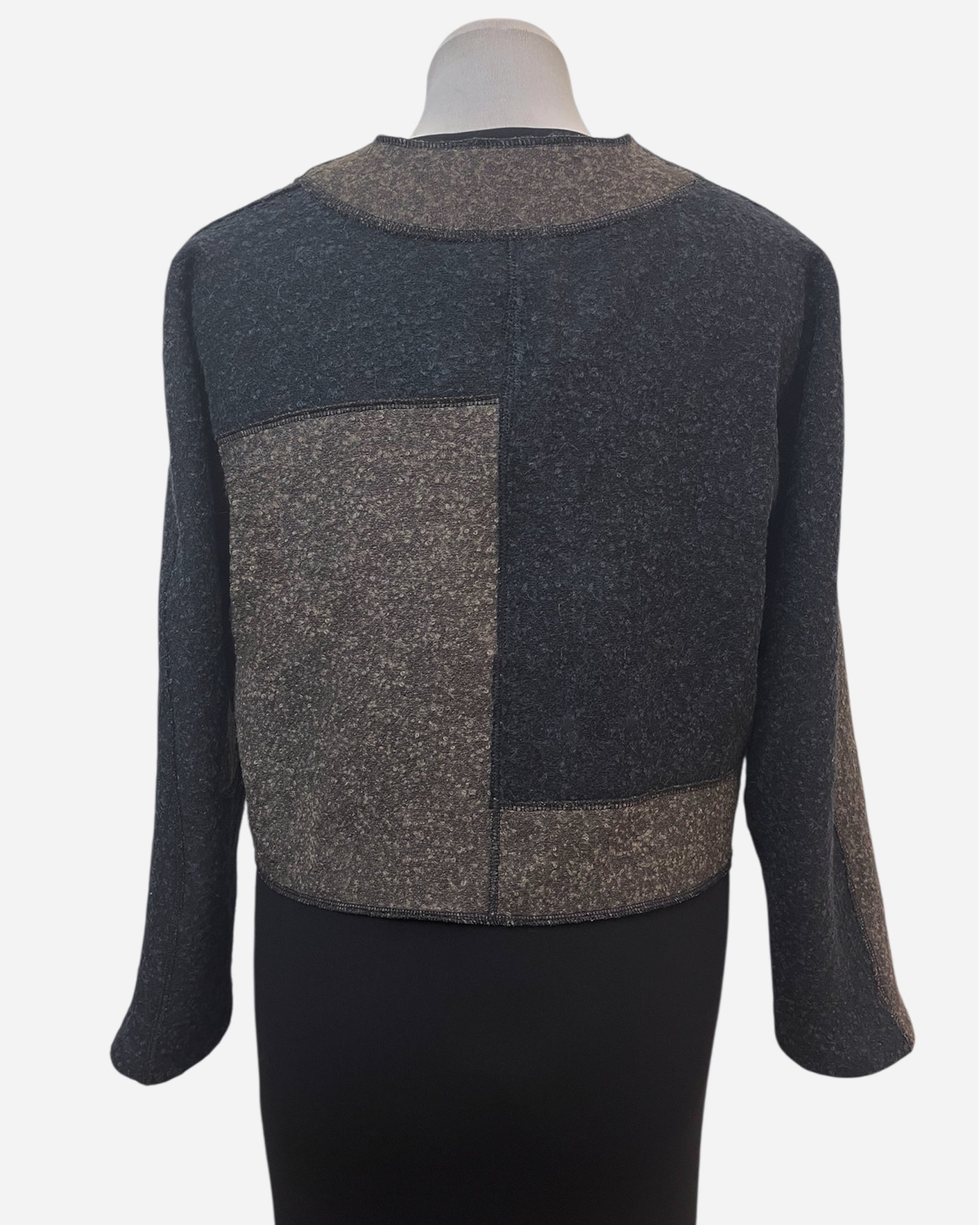 Black and Brown Alpaca Wool Bolero Jacket - Knobby Weave - One Size