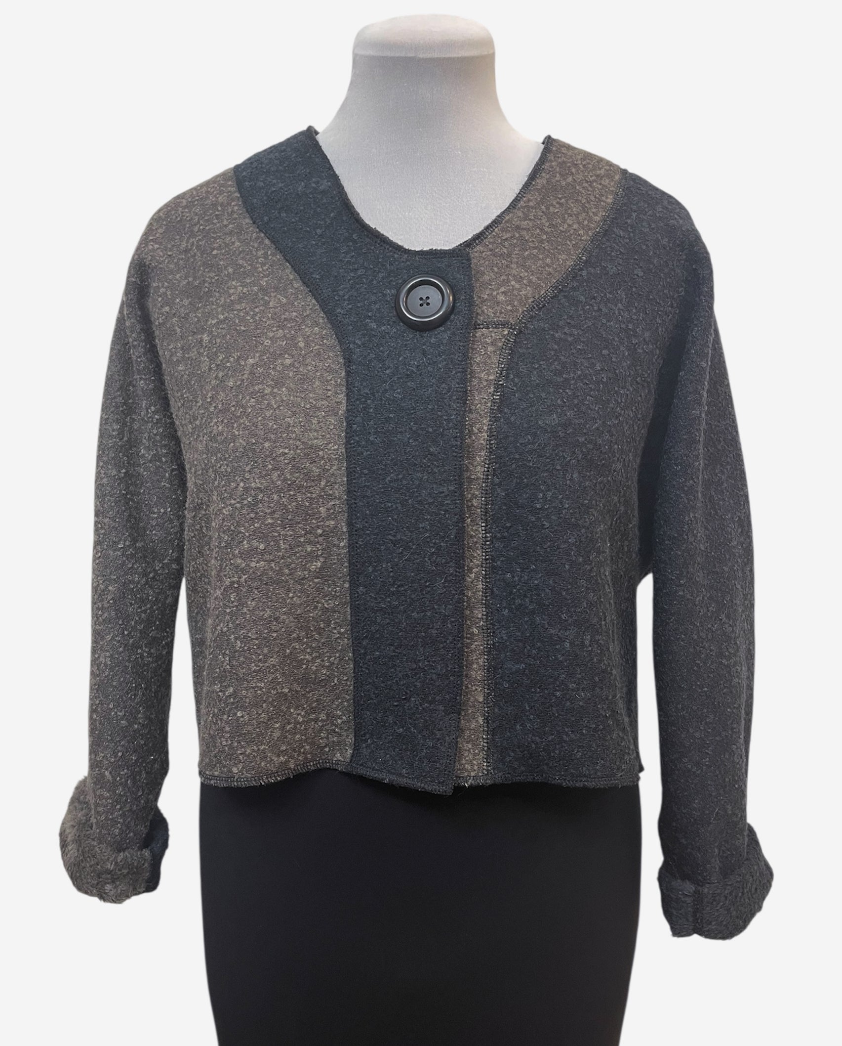 Black and Brown Alpaca Wool Bolero Jacket - Knobby Weave - One Size