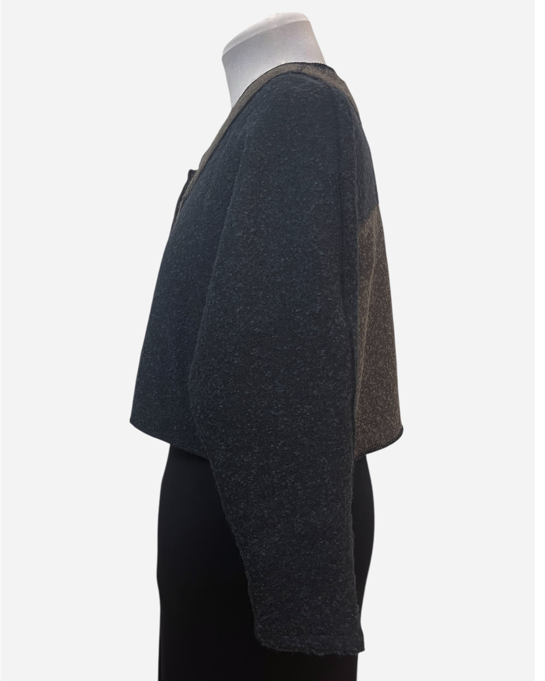 Black and Brown Alpaca Wool Bolero Jacket - Knobby Weave - One Size