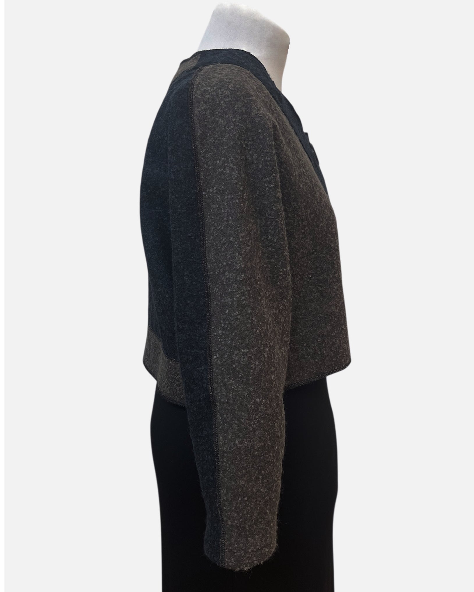 Black and Brown Alpaca Wool Bolero Jacket - Knobby Weave - One Size