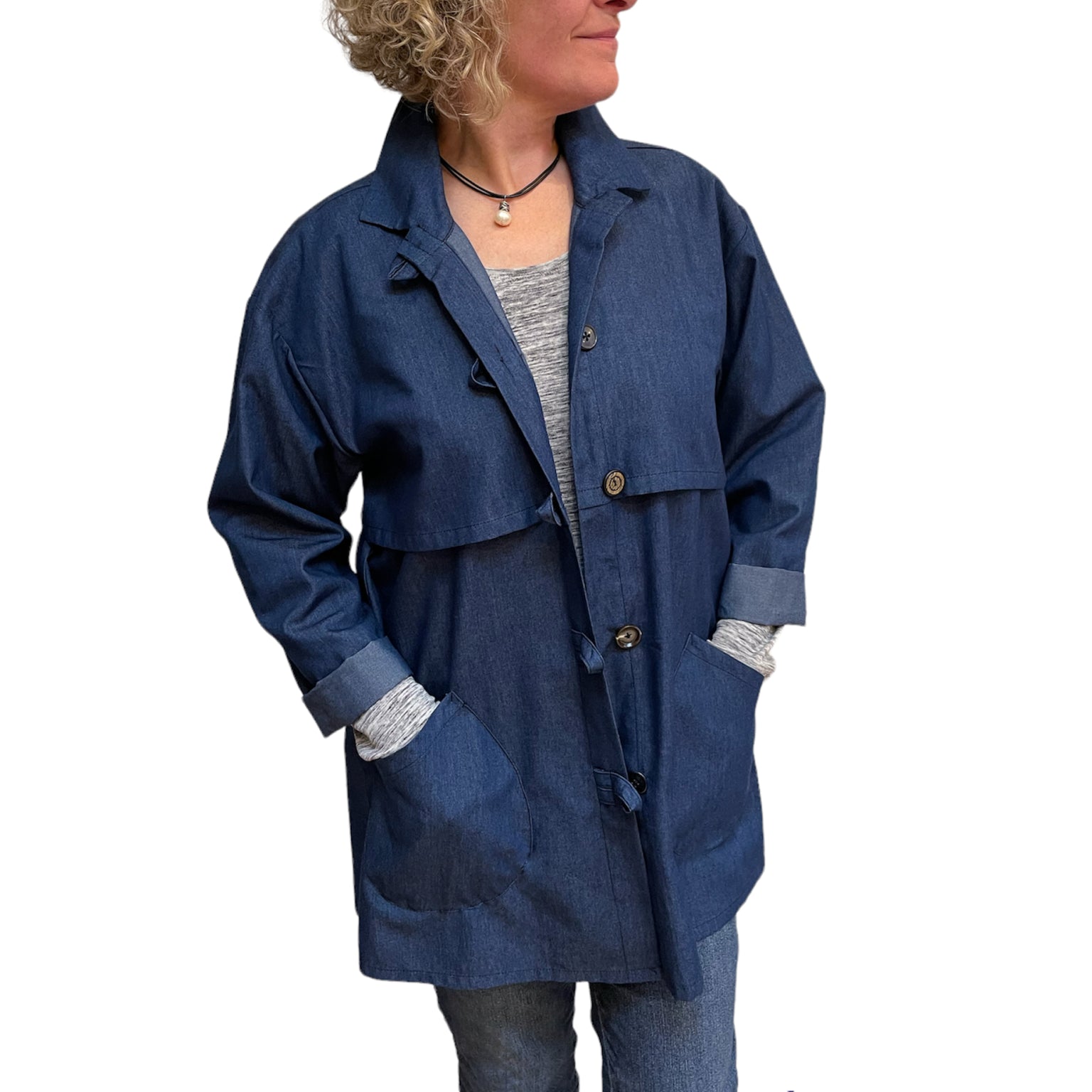 Denim Trench Jacket | Vintage Buttons | High Collar