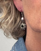 Batik Black & White Doughnut Earrings with Pewter Pearl