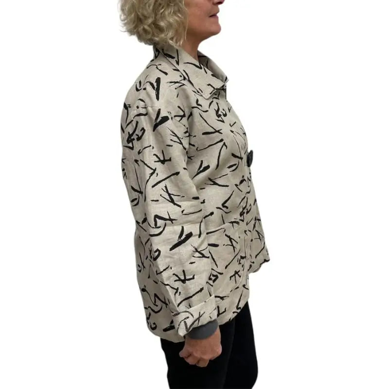Italian Linen Jacket - Abstract Pattern Statement Piece with Vintage Buttons