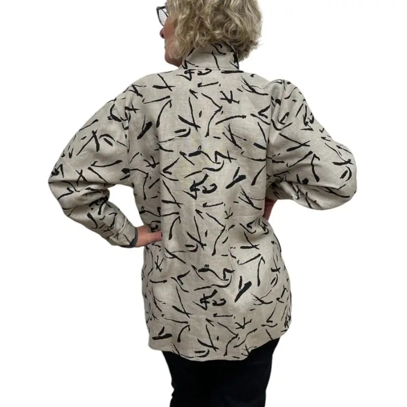 Italian Linen Jacket - Abstract Pattern Statement Piece with Vintage Buttons