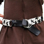 Black White Hair-On Cowhide Leather Belt with Steel Rings - 1.5 Inch Women's Statement Belt