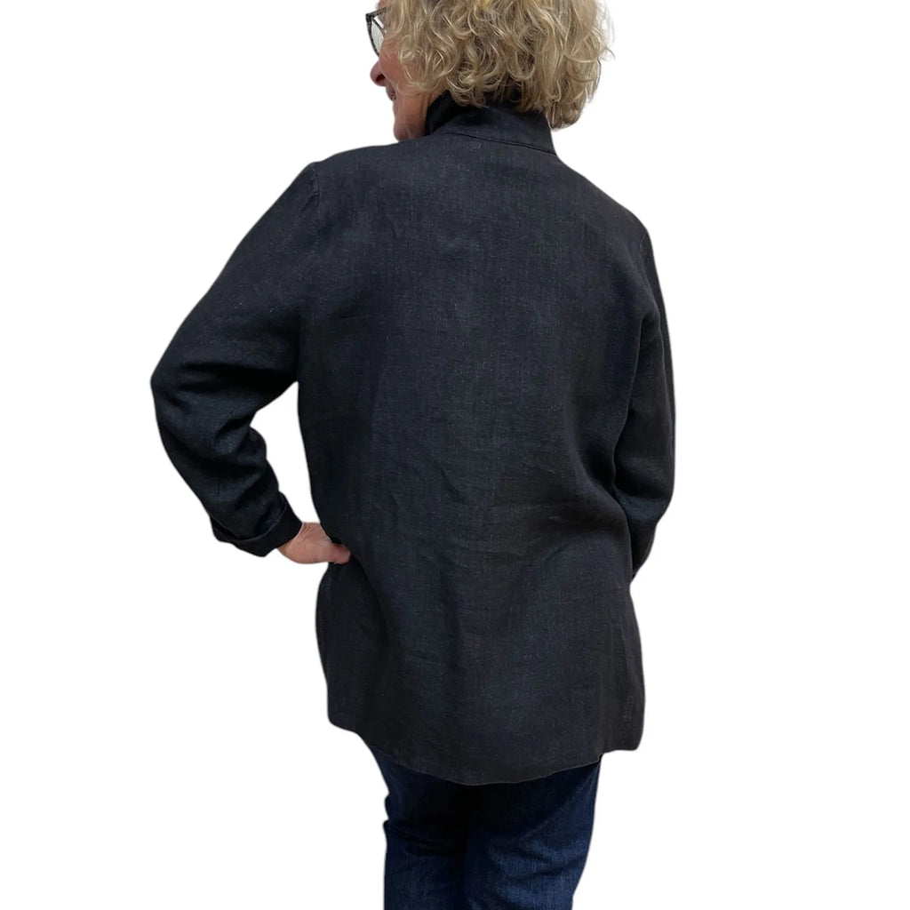 Black Yarn-Dyed Linen Shirt with Vintage Buttons