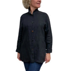 Black Yarn-Dyed Linen Shirt with Vintage Buttons