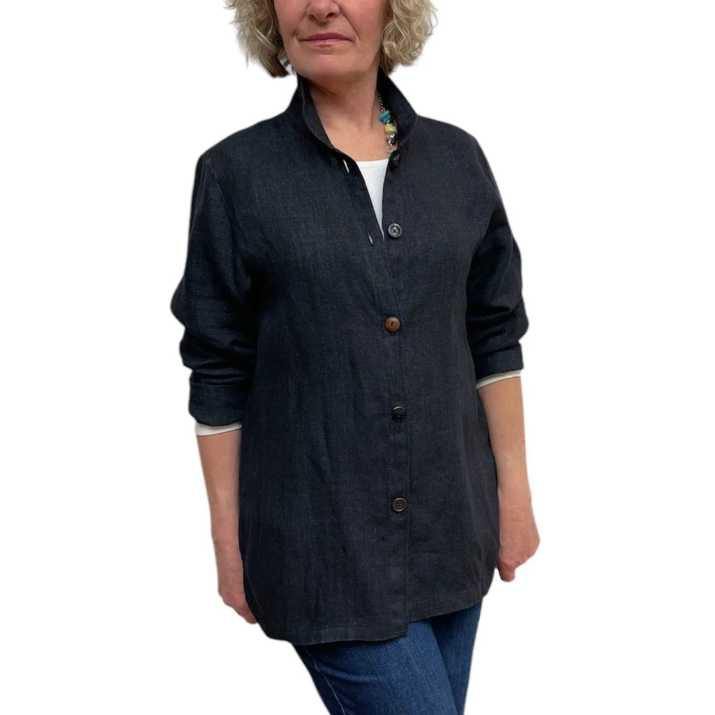 Black Yarn-Dyed Linen Shirt with Vintage Buttons