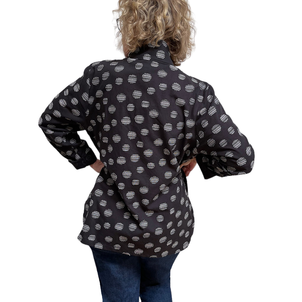 Black Cotton with Grey Dots Big Shirt - Button-Up with Vintage Buttons