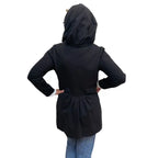 Black Tencel Hoodie Jacket - Long Zip Coat with Oversized Hood