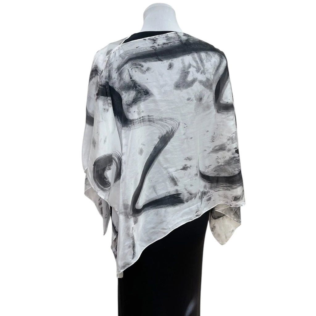 Black Hand Painted Silk Poncho: Wearable Art from Seattle