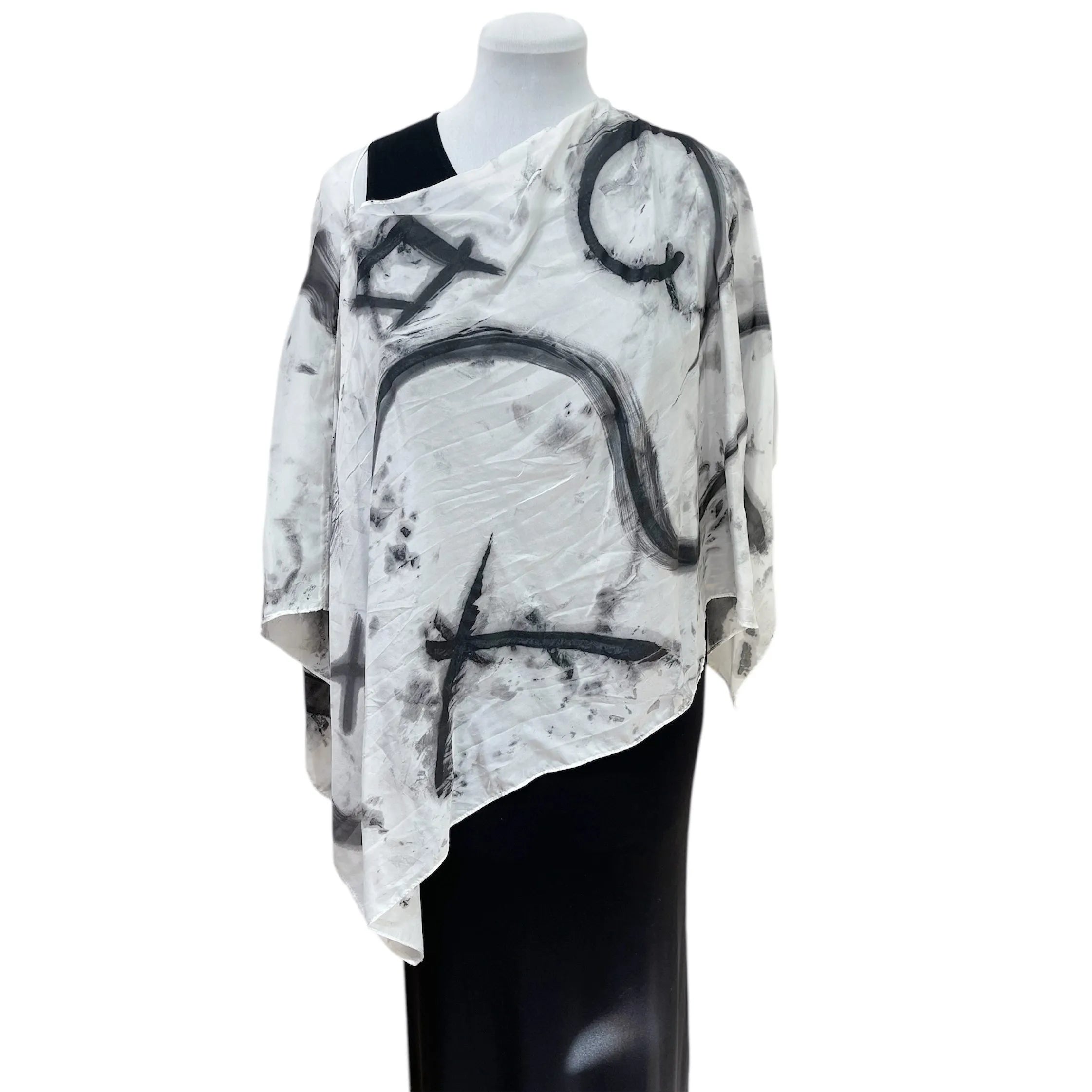 Black Hand Painted Silk Poncho: Wearable Art from Seattle