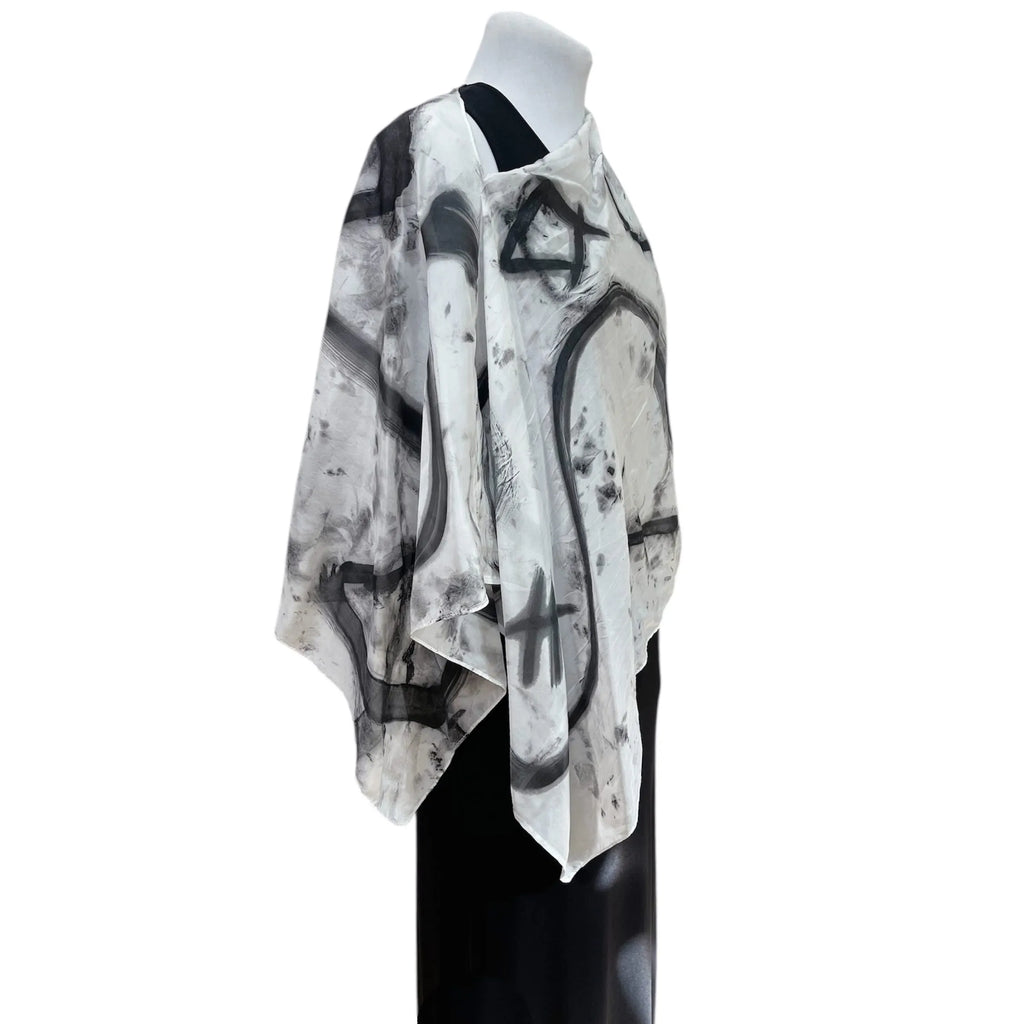 Black Hand Painted Silk Poncho: Wearable Art from Seattle
