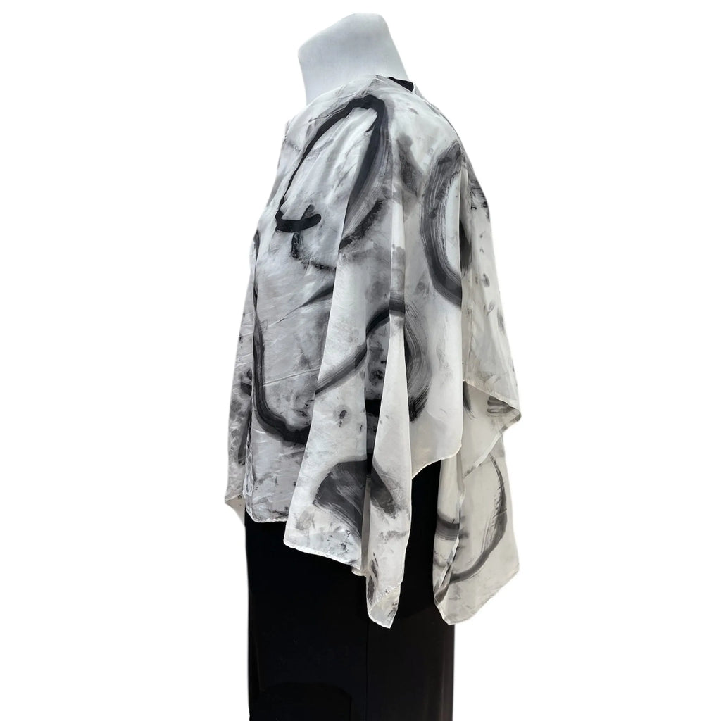 Black Hand Painted Silk Poncho: Wearable Art from Seattle
