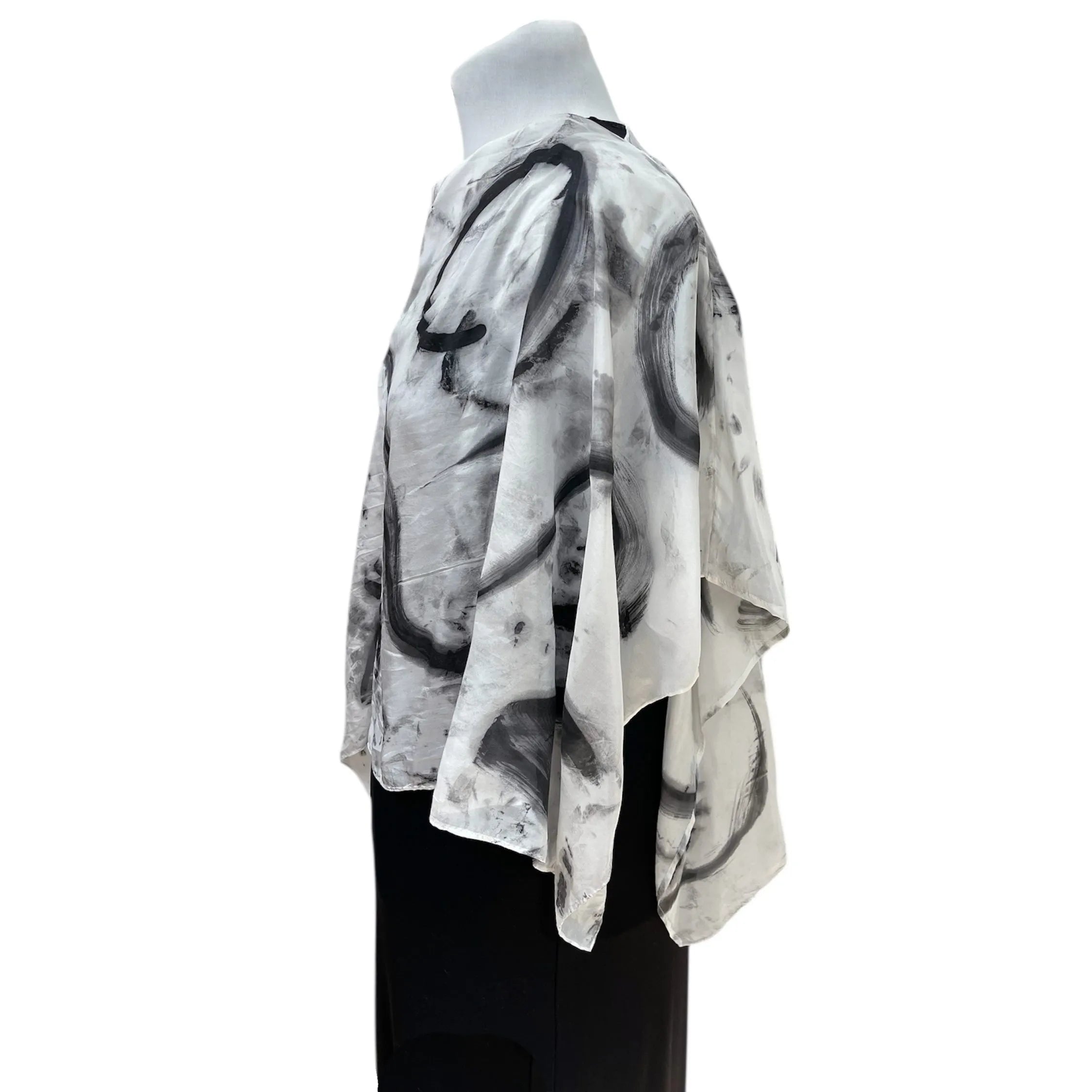 Black Hand Painted Silk Poncho: Wearable Art from Seattle