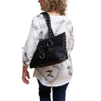 Black Riveted Cowhide Purse - Handmade Edgy Leather Handbag