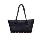 Black Riveted Cowhide Purse - Handmade Edgy Leather Handbag