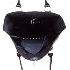 Black Riveted Cowhide Purse - Handmade Edgy Leather Handbag