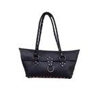 Black Riveted Cowhide Purse - Handmade Edgy Leather Handbag