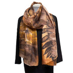 Black Walnut Eco Printed Silk Scarf - Rust Natural Dyed Luxury Scarf