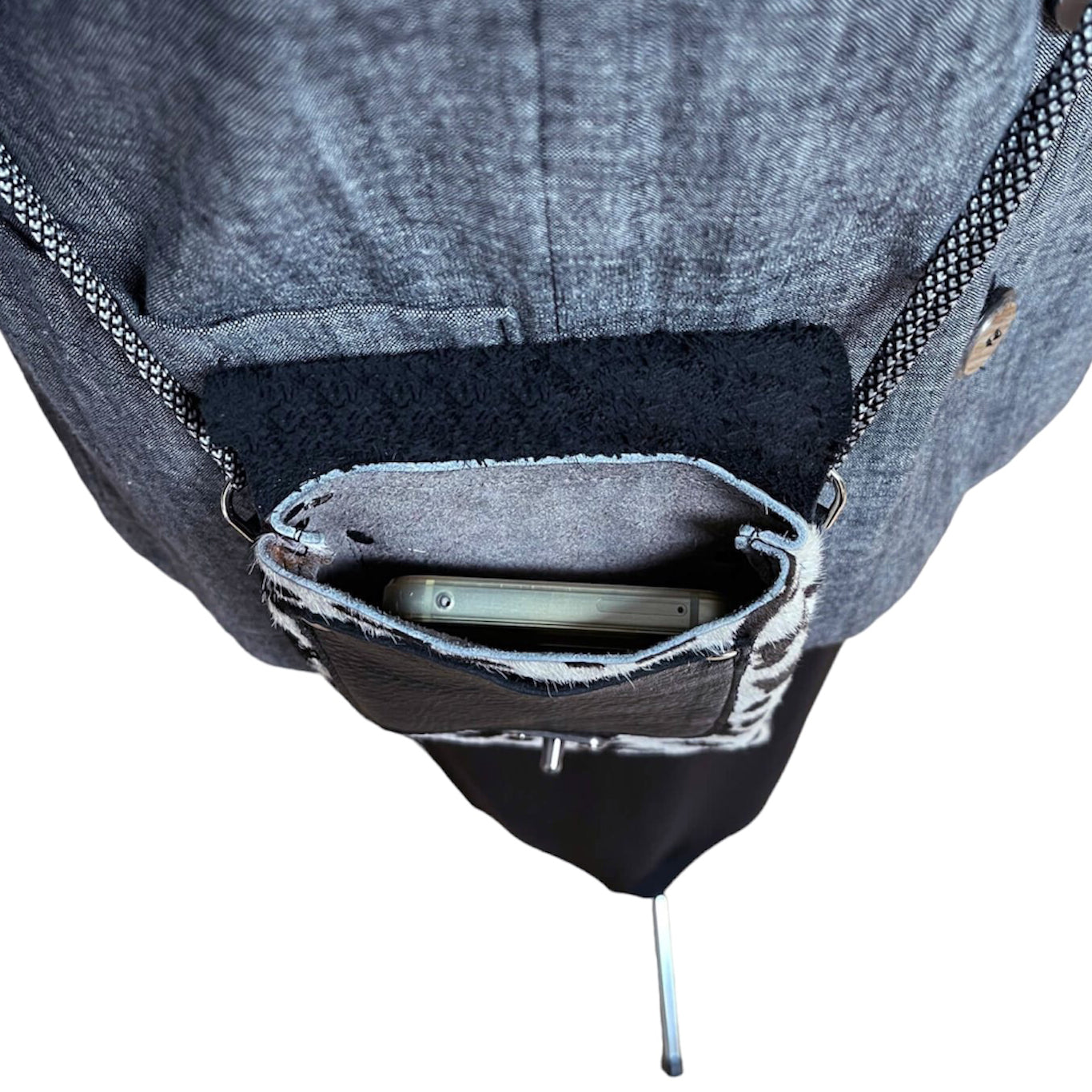 Black and White Hair-On Leather Phone Bag - Crossbody Purse with Pockets