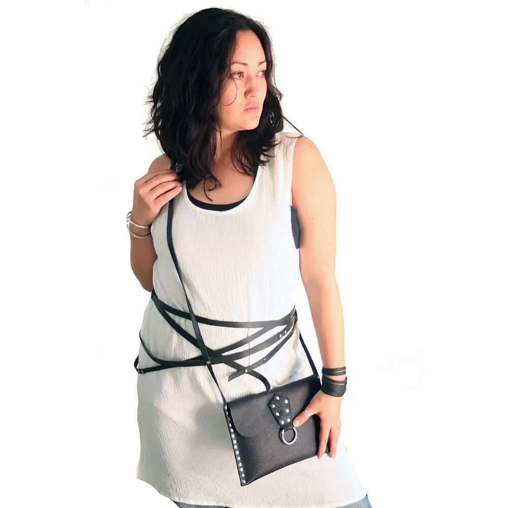 Black Cowhide Accessory Set - Belt, Wristlet and Purse