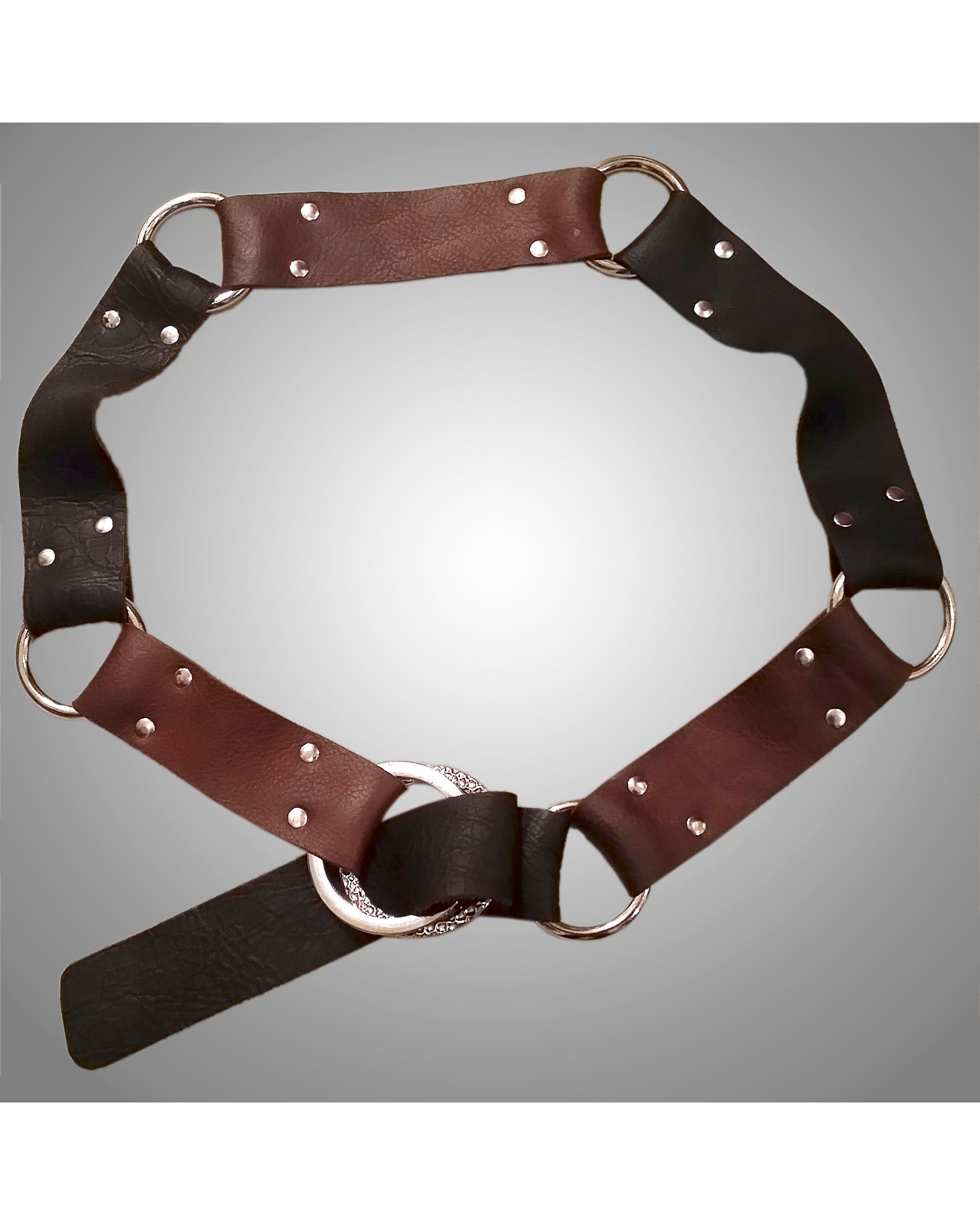 Brown Black Cowhide Silver Ring Belt