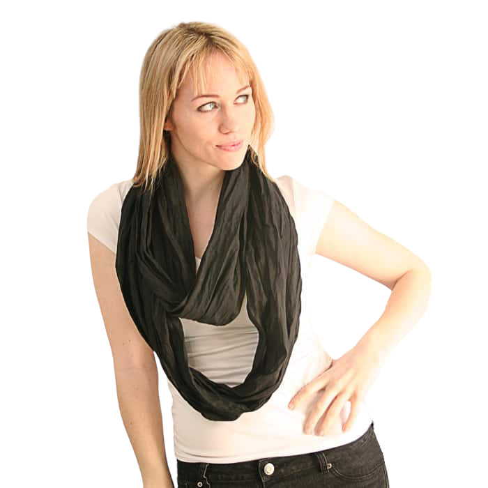 Elegant Black Silk Infinity Scarf - Versatile 88" Loop