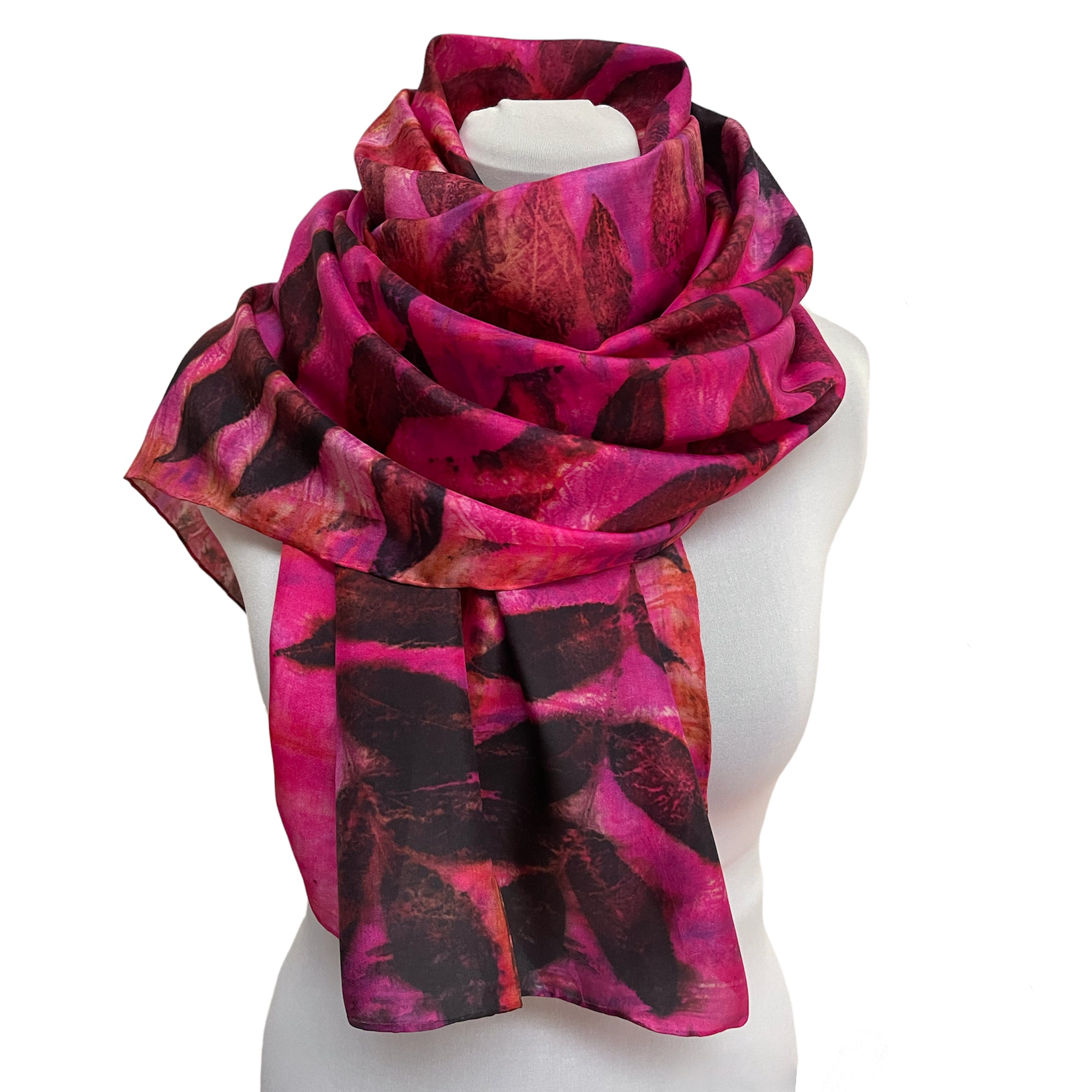 Pink silk scarf: Black walnut eco print