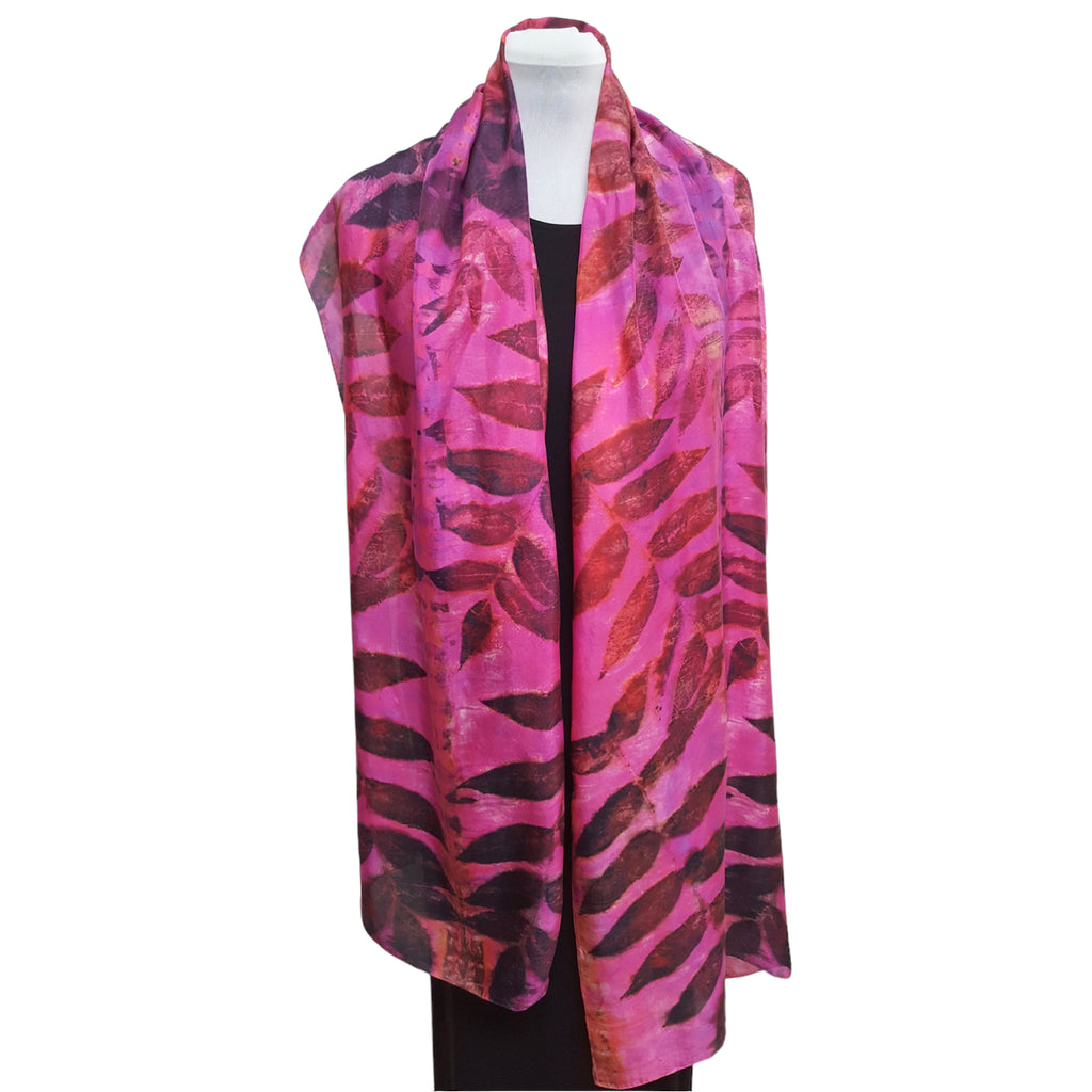 Pink silk scarf: Black walnut eco print
