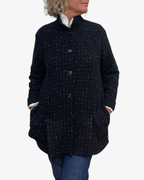 Four Vent A-Line Black and White Checkered Wool Blend Jacket