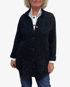 Four Vent A-Line Black and White Checkered Wool Blend Jacket