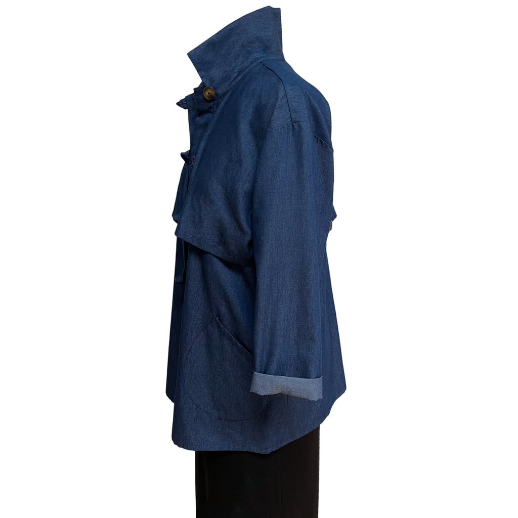 Denim Trench Jacket | Vintage Buttons | High Collar