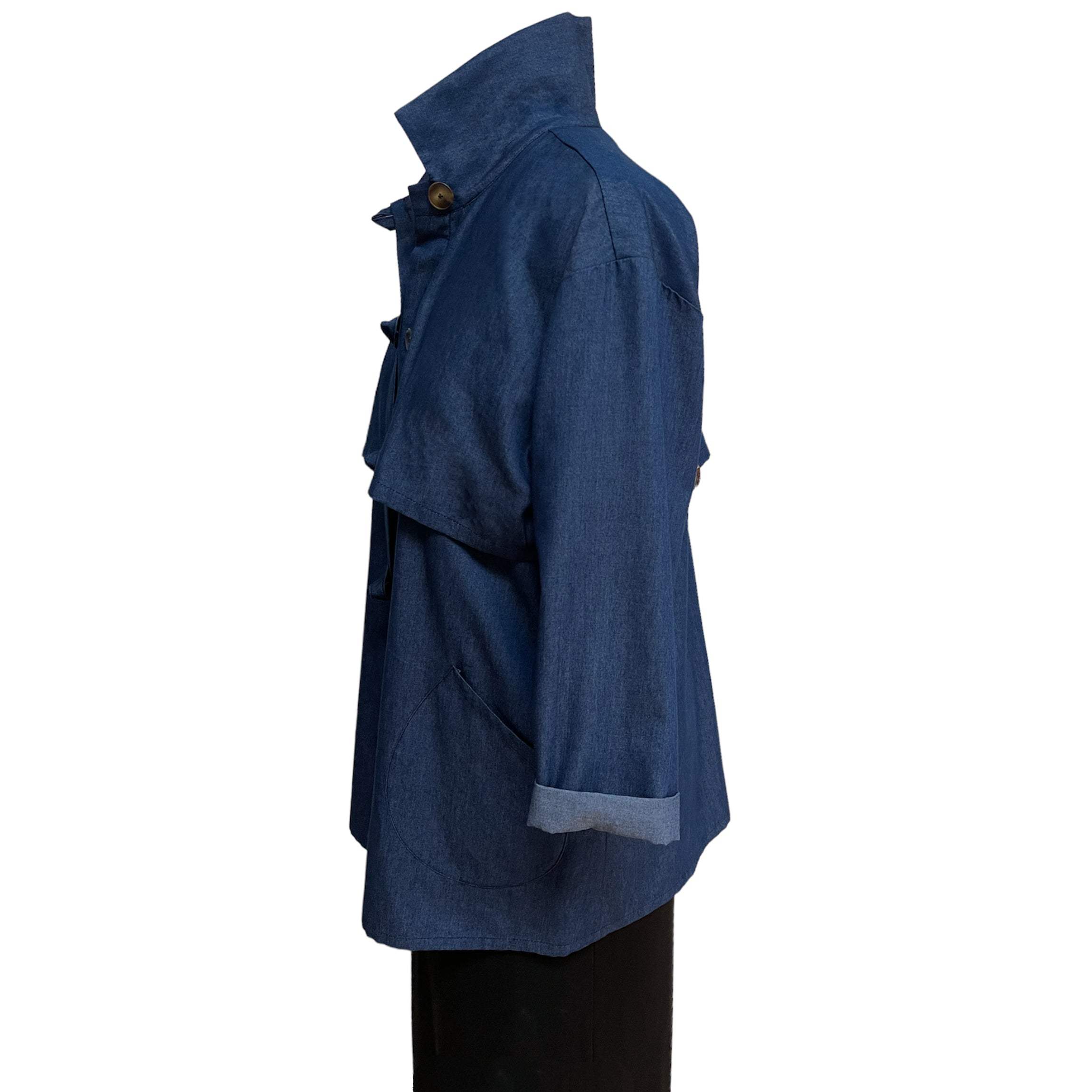 Denim Trench Jacket | Vintage Buttons | High Collar