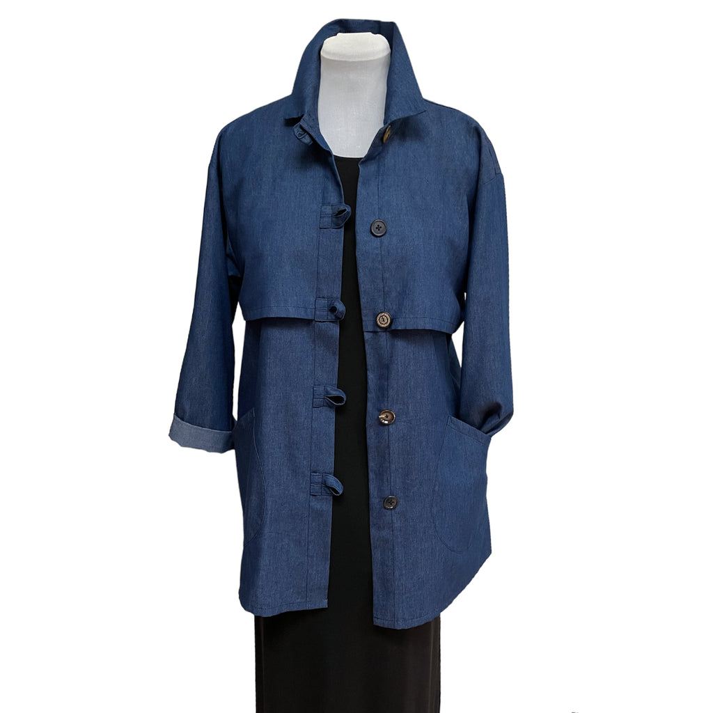 Denim Trench Jacket | Vintage Buttons | High Collar