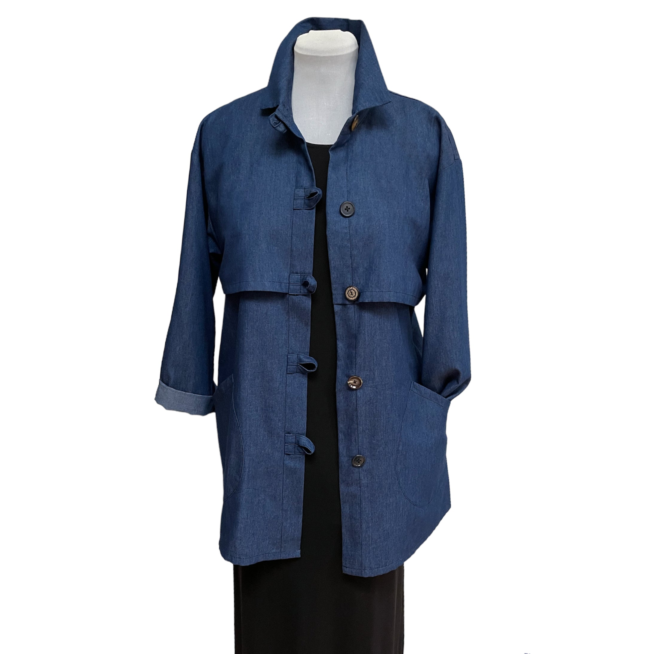 Denim Trench Jacket | Vintage Buttons | High Collar