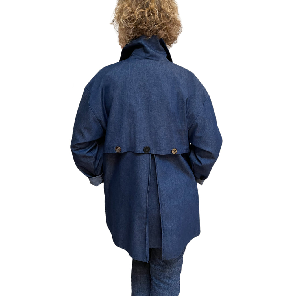 Denim Trench Jacket | Vintage Buttons | High Collar