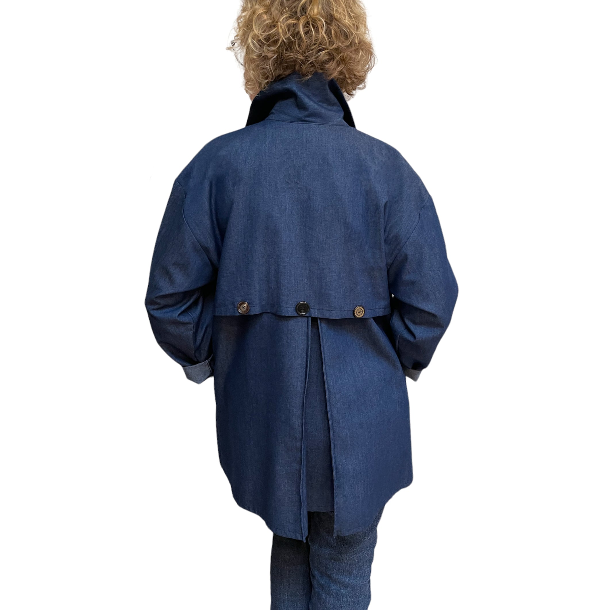 Denim Trench Jacket | Vintage Buttons | High Collar