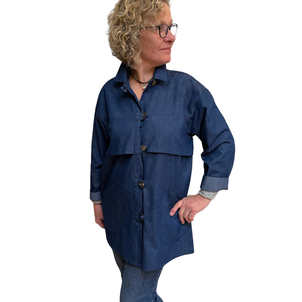 Denim Trench Jacket | Vintage Buttons | High Collar