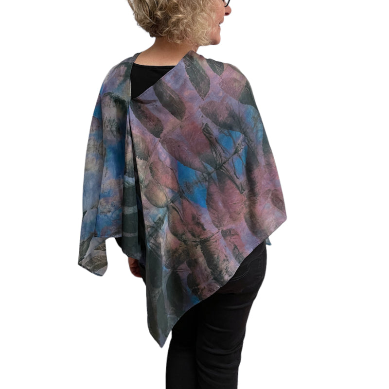 Black Walnut Eco-Print Silk Poncho - Seattle Handmade