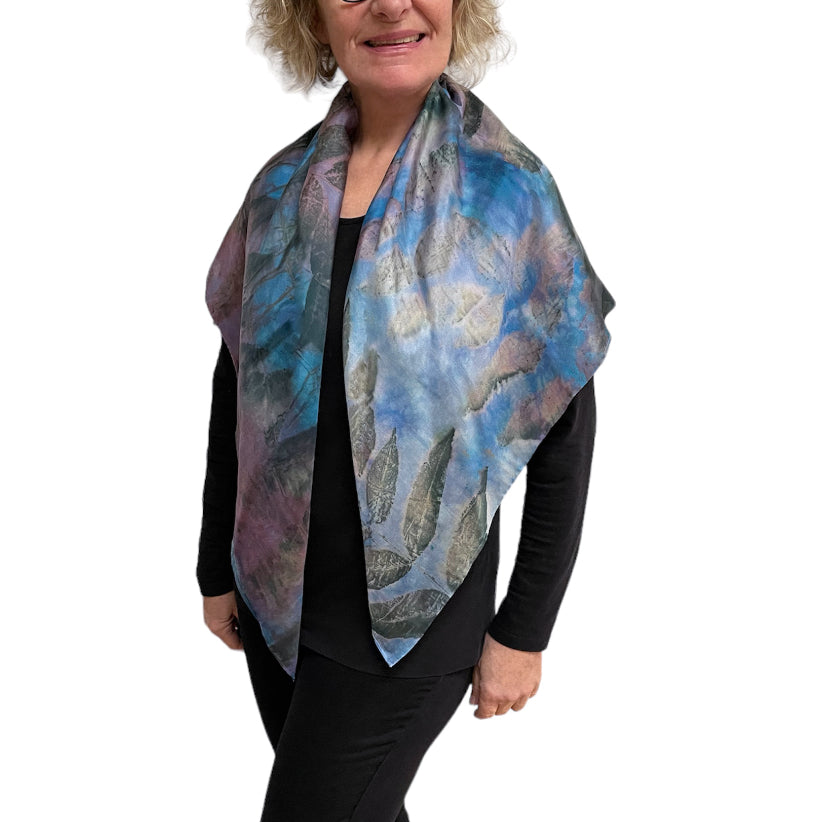 Black Walnut Eco-Print Silk Poncho - Seattle Handmade