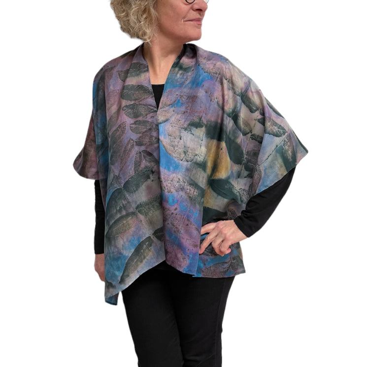 Black Walnut Eco-Print Silk Poncho - Seattle Handmade