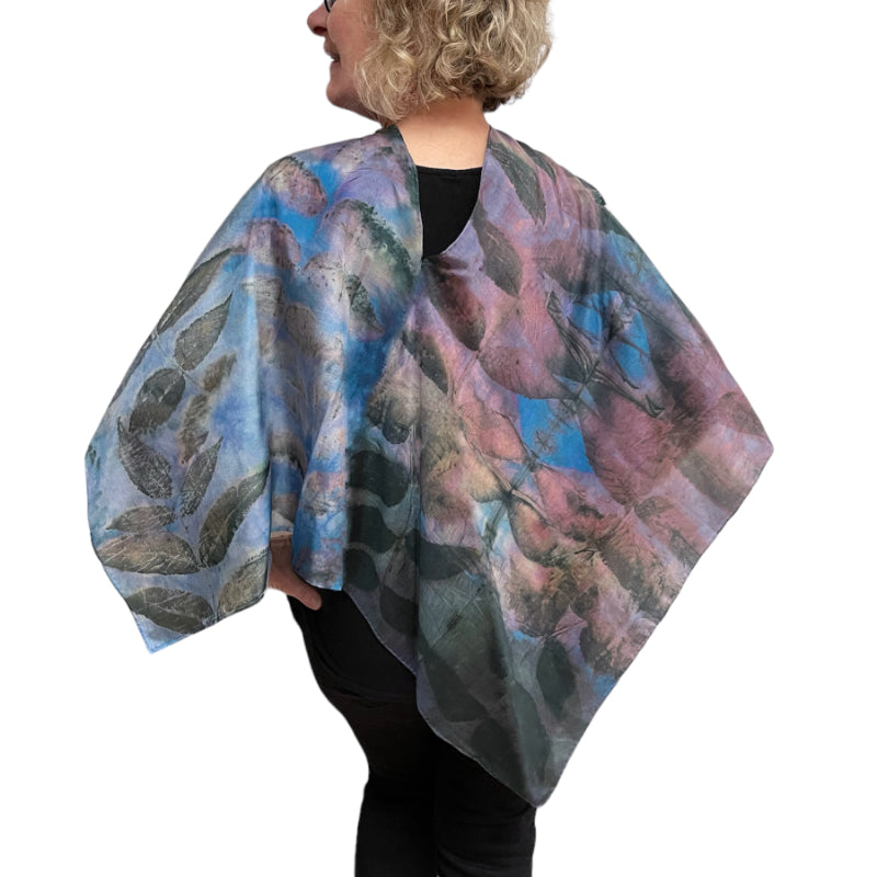 Black Walnut Eco-Print Silk Poncho - Seattle Handmade